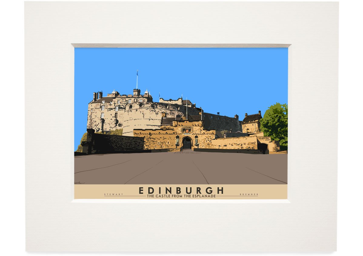 Edinburgh: the Castle from the Esplanade – small mounted print - natural - Indy Prints by Stewart Bremner