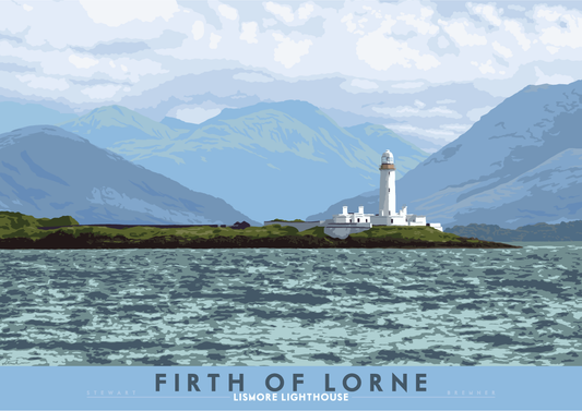 Firth of Lorne: Lismore Lighthouse – giclée print - orange - Indy Prints by Stewart Bremner