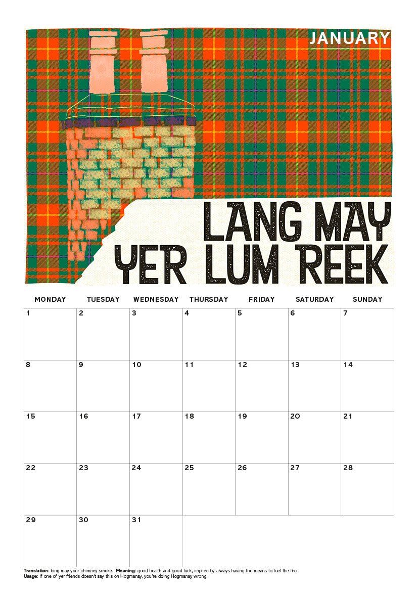 Scots Sayings on tartan 2024 A4 calendar Indy Prints