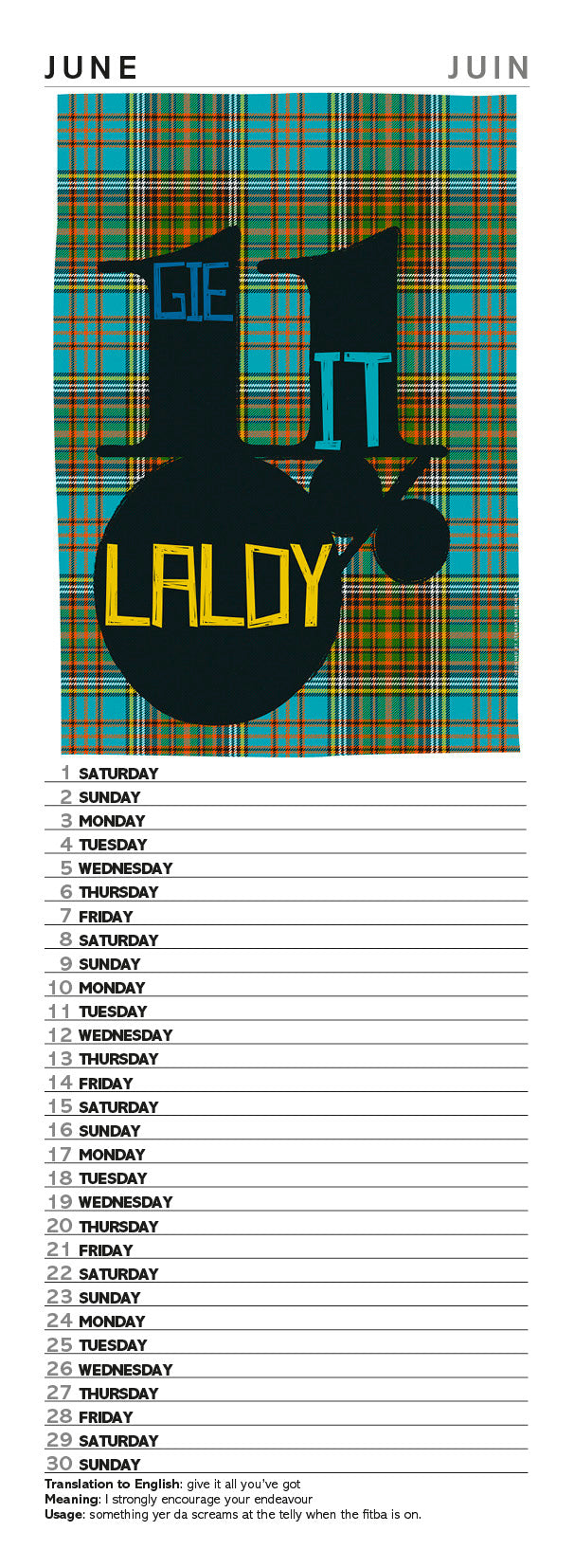 Scots Sayings on tartan – 2024 slimline calendar