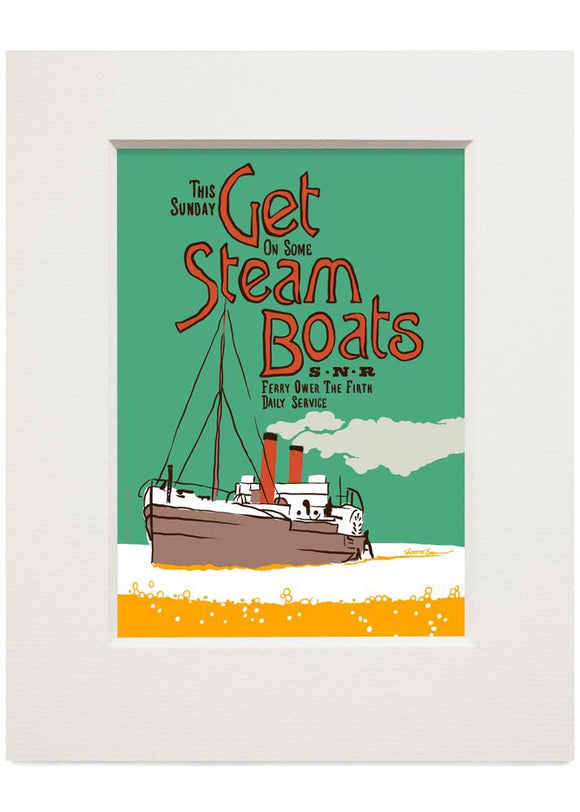 Get steam boats – small mounted print - Indy Prints by Stewart Bremner