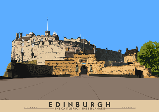 Edinburgh: the Castle from the Esplanade – giclée print - yellow - Indy Prints by Stewart Bremner