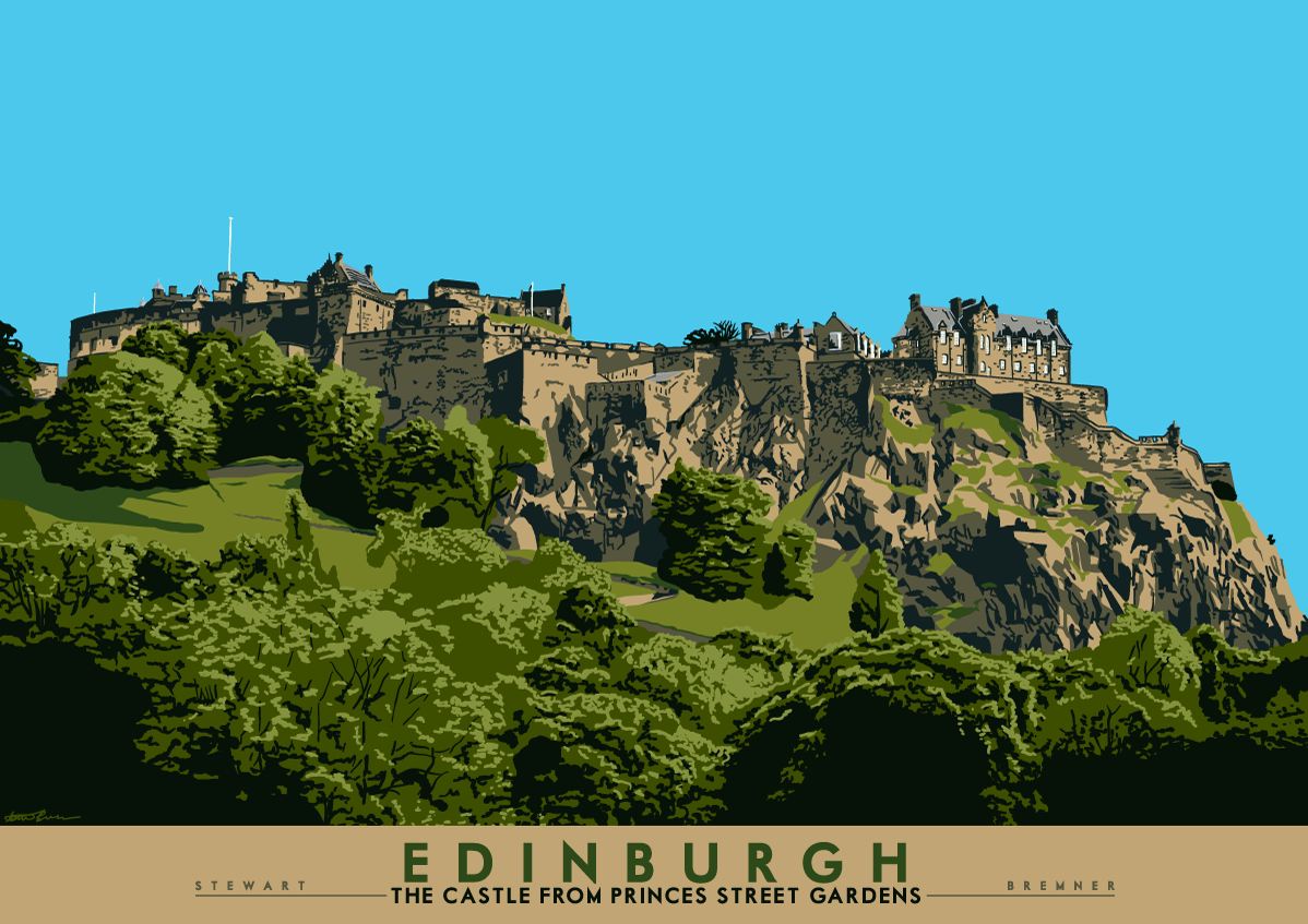 Edinburgh: the Castle from Princes Street Gardens – giclée print - natural - Indy Prints by Stewart Bremner