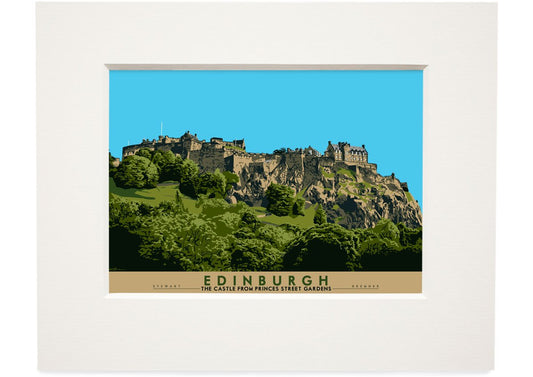 Edinburgh: the Castle from Princes Street Gardens – small mounted print - natural - Indy Prints by Stewart Bremner