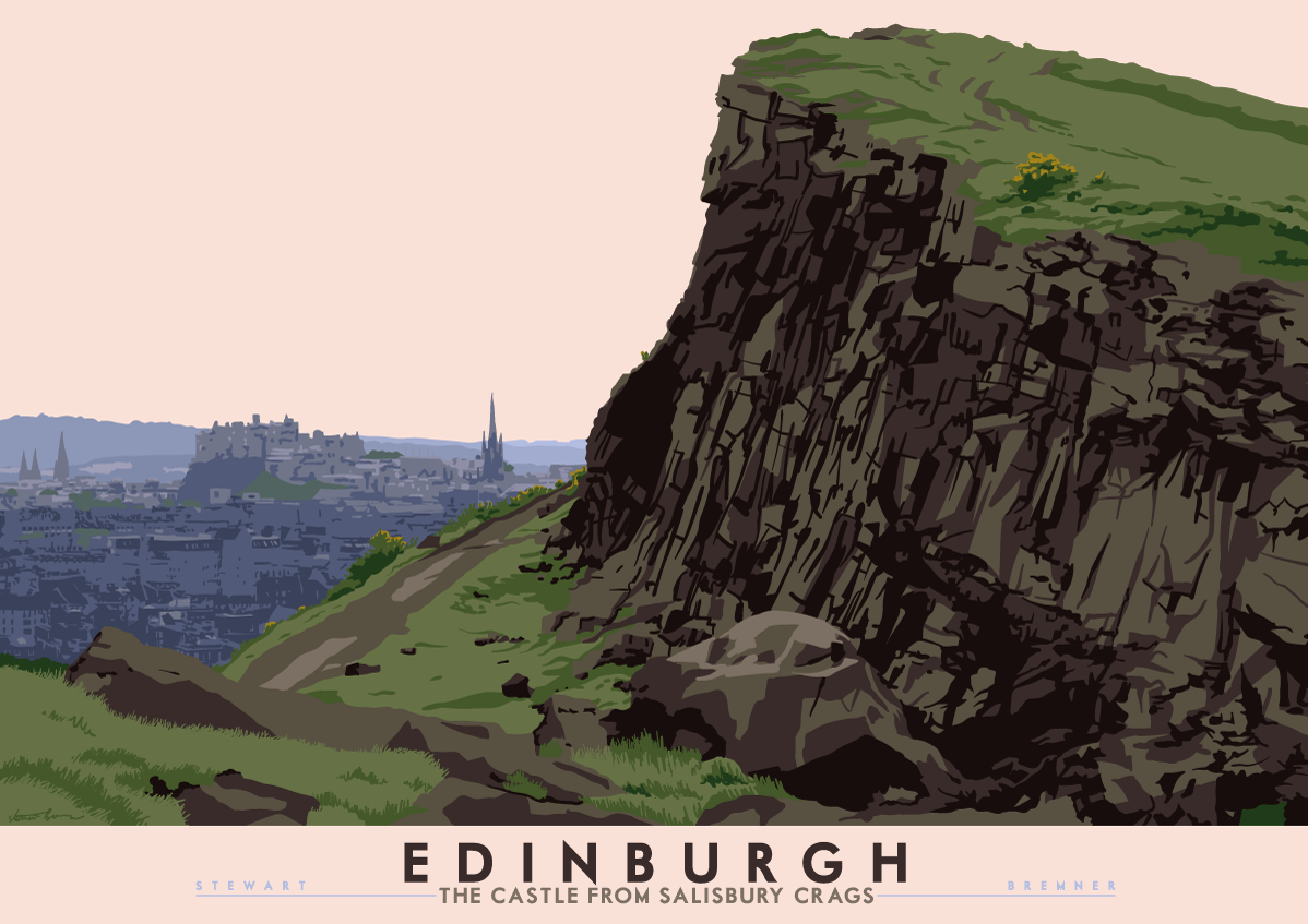 Edinburgh: the Castle from Salisbury Crags – poster - natural - Indy Prints by Stewart Bremner
