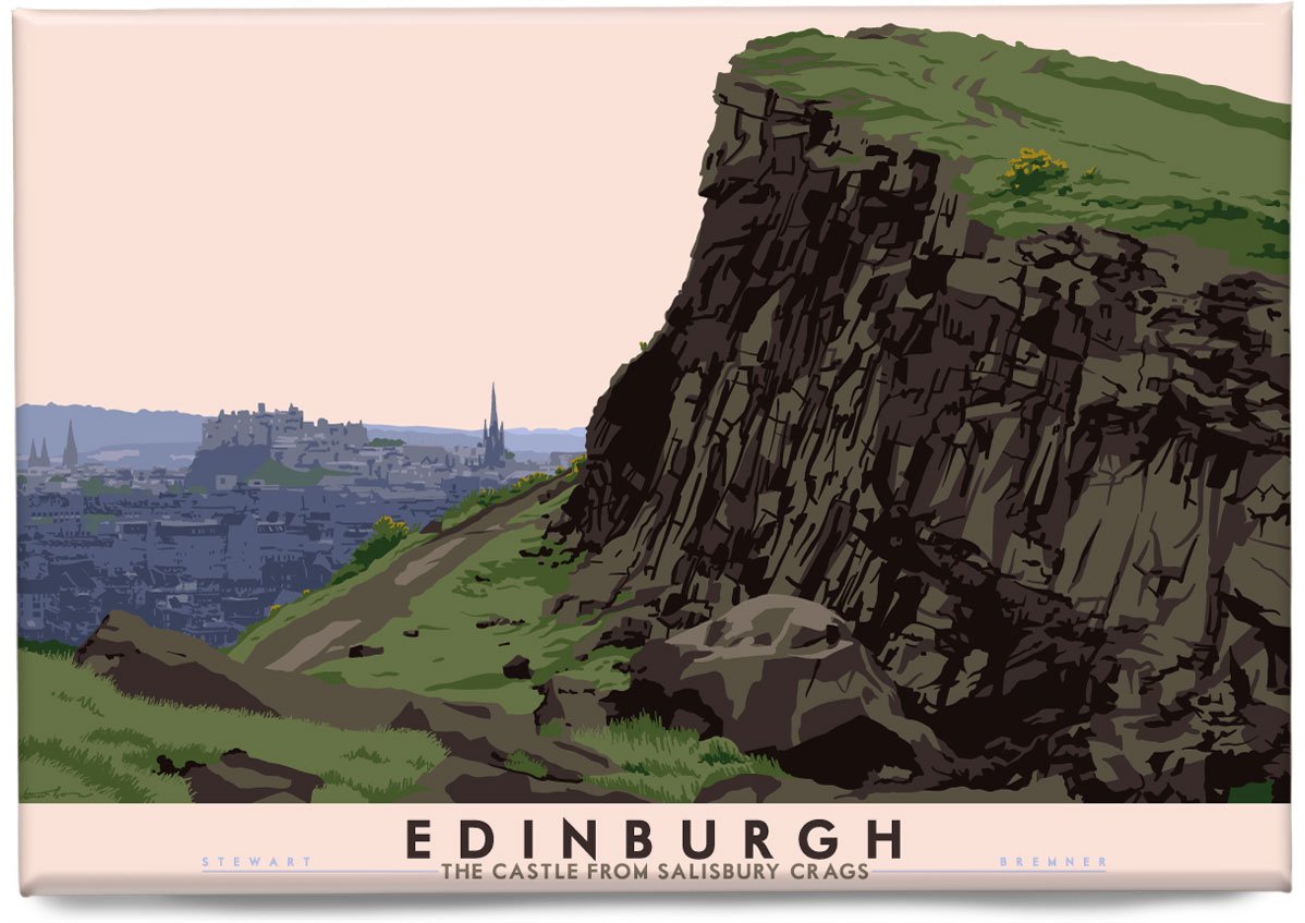 Edinburgh: the Castle from Salisbury Crags – magnet - natural - Indy Prints by Stewart Bremner