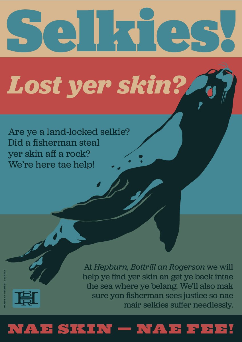 Selkies! Lost yer skin? – poster - Indy Prints by Stewart Bremner