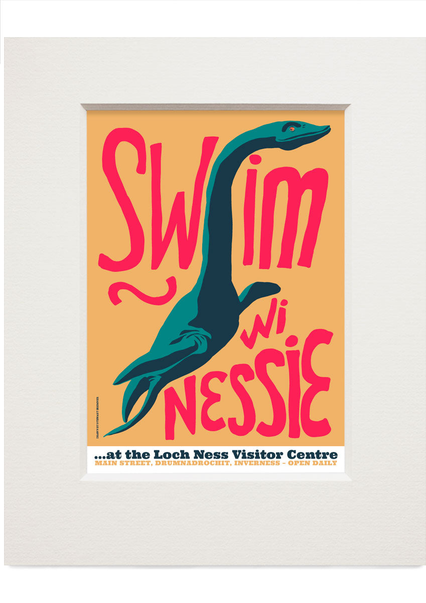 Swim wi Nessie – small mounted print