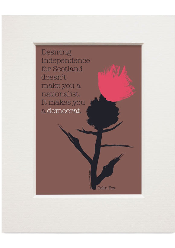 It makes you a democrat – small mounted print - Indy Prints by Stewart Bremner