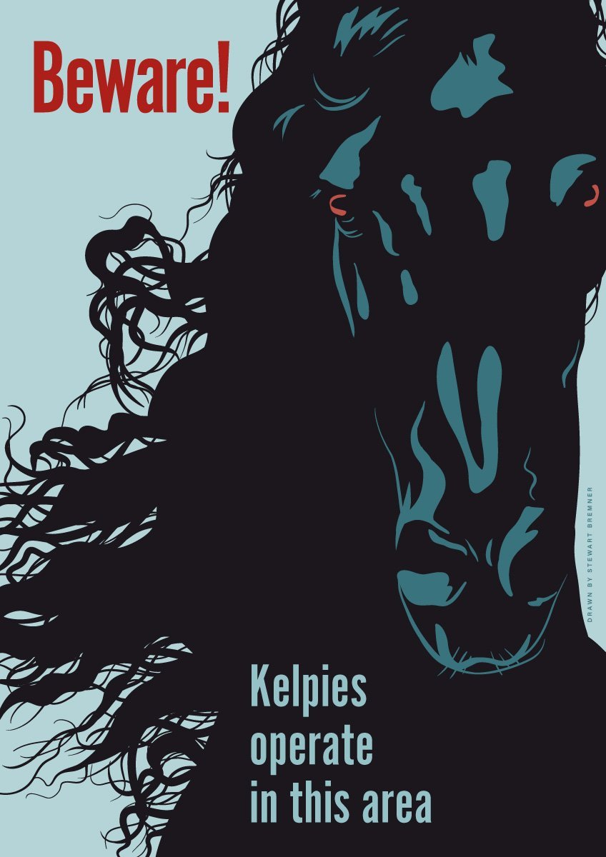 Beware! Kelpies – giclée print - Indy Prints by Stewart Bremner