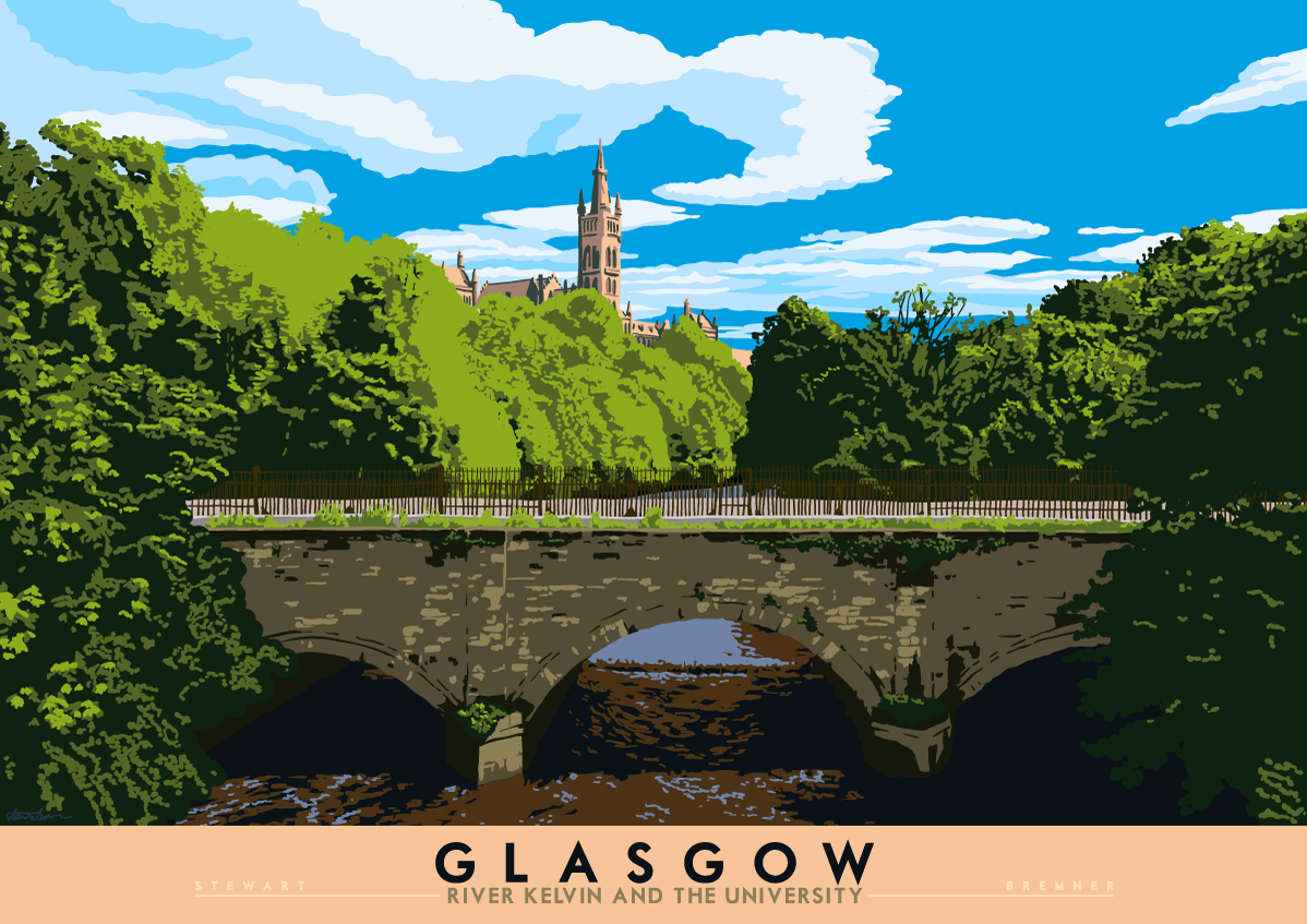 Glasgow: River Kelvin & the University – giclée print - natural - Indy Prints by Stewart Bremner