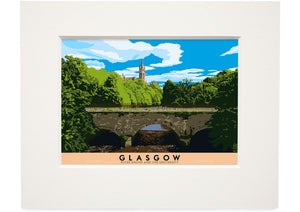 Glasgow: River Kelvin & the University – small mounted print