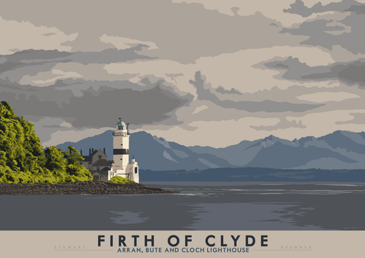 Firth of Clyde: Arran, Bute and Cloch Lighthouse – poster - natural - Indy Prints by Stewart Bremner