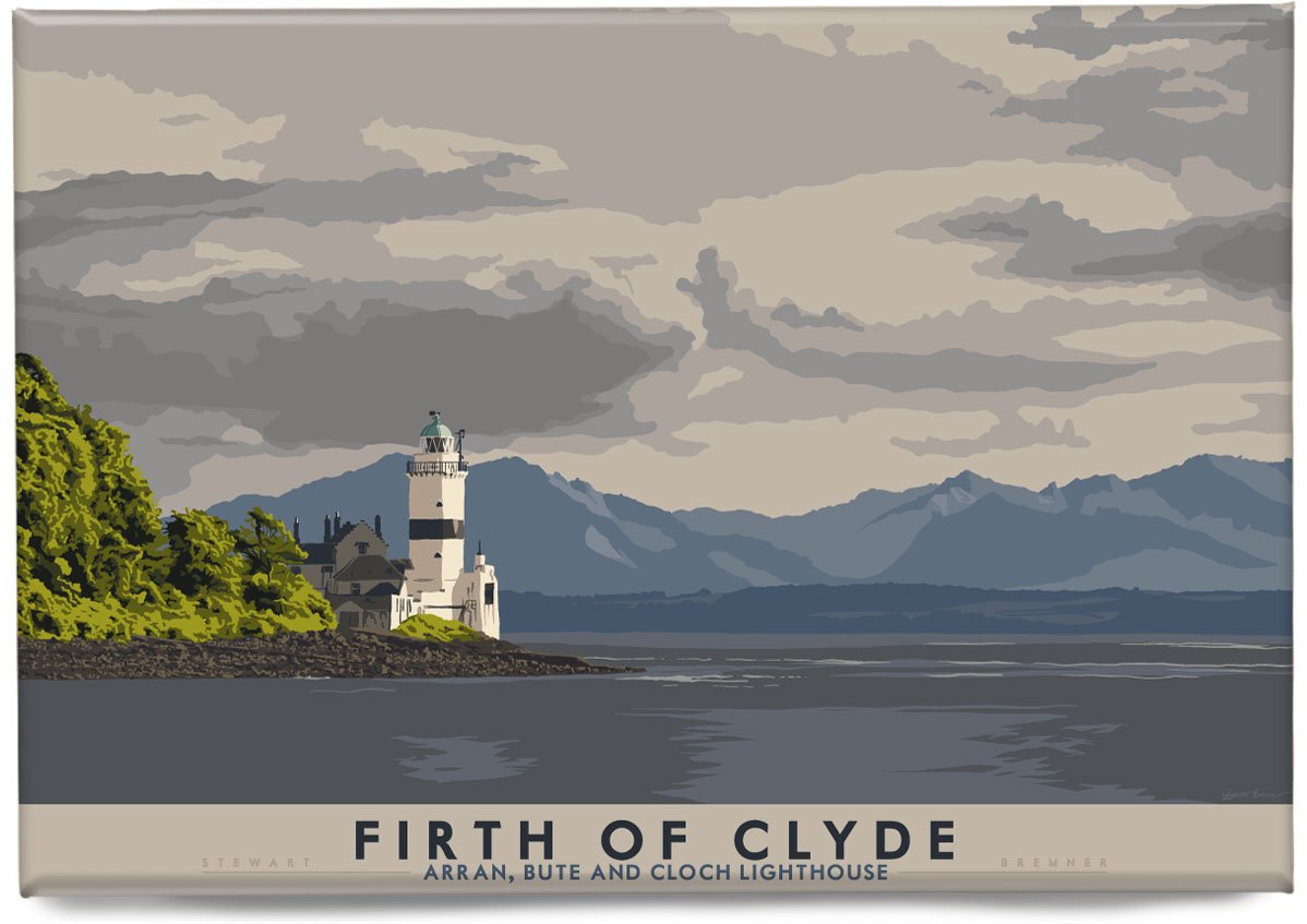 Firth of Clyde: Arran, Bute and Cloch Lighthouse – magnet - natural - Indy Prints by Stewart Bremner