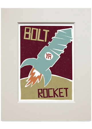 Bolt ya rocket – small mounted print - Indy Prints by Stewart Bremner