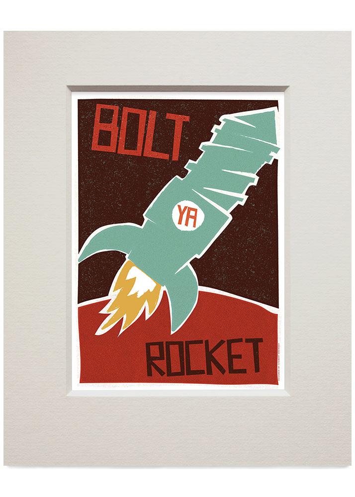 Bolt ya rocket – small mounted print - red - Indy Prints by Stewart Bremner