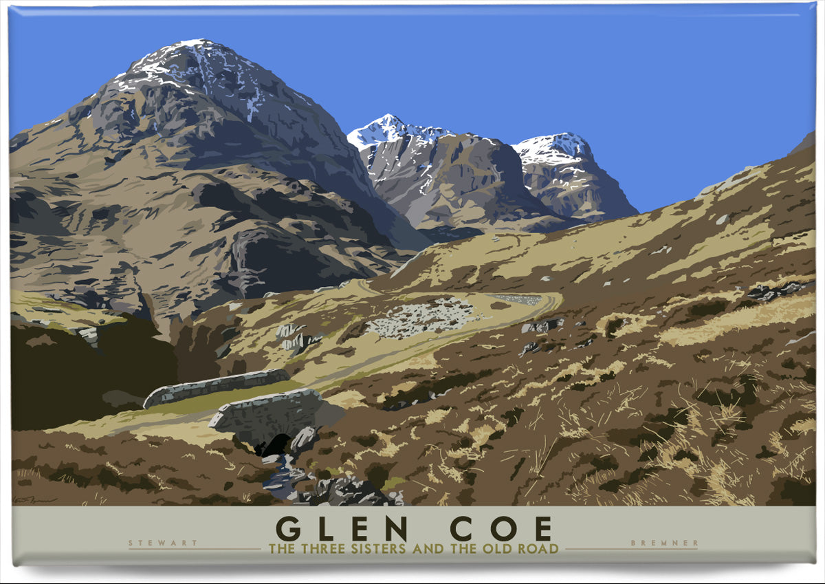 Glen Coe: the Three Sisters and the Old Road – magnet - natural - Indy Prints by Stewart Bremner