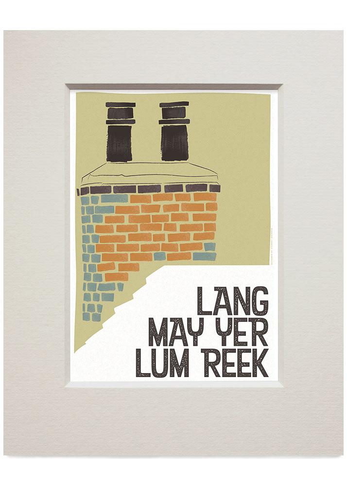 Lang may yer lum reek – roof – small mounted print - green - Indy Prints by Stewart Bremner