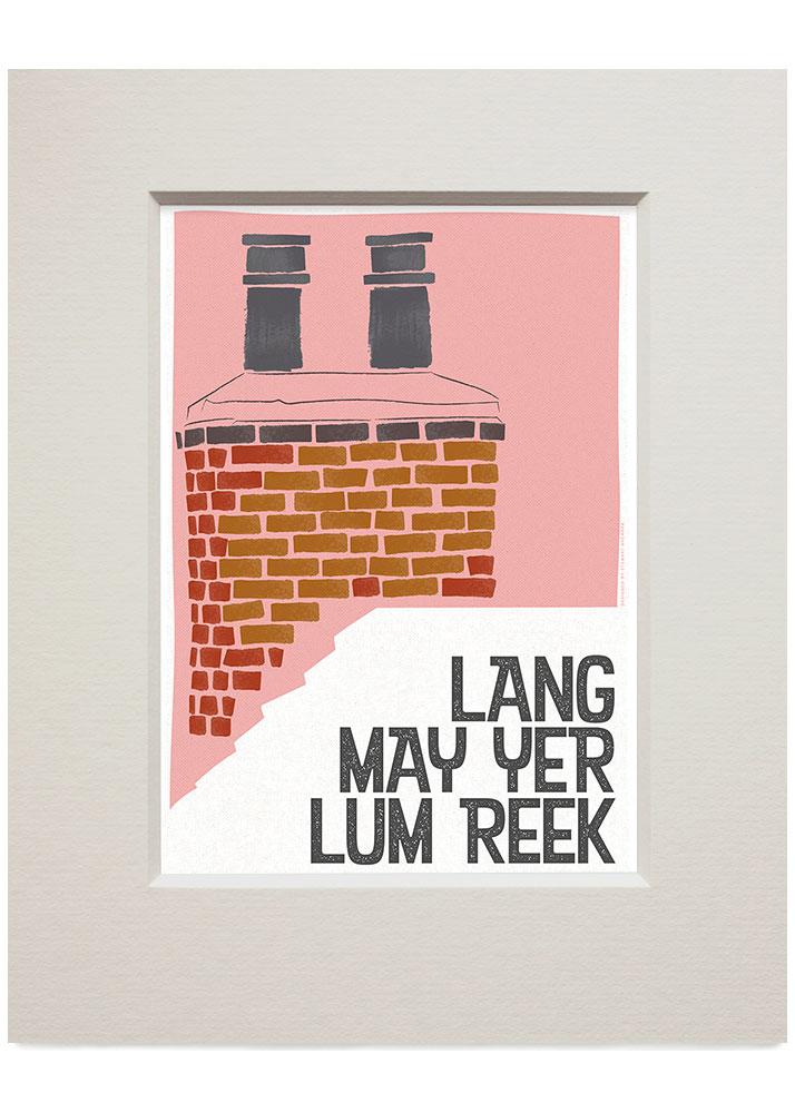 Lang may yer lum reek – roof – small mounted print - pink - Indy Prints by Stewart Bremner