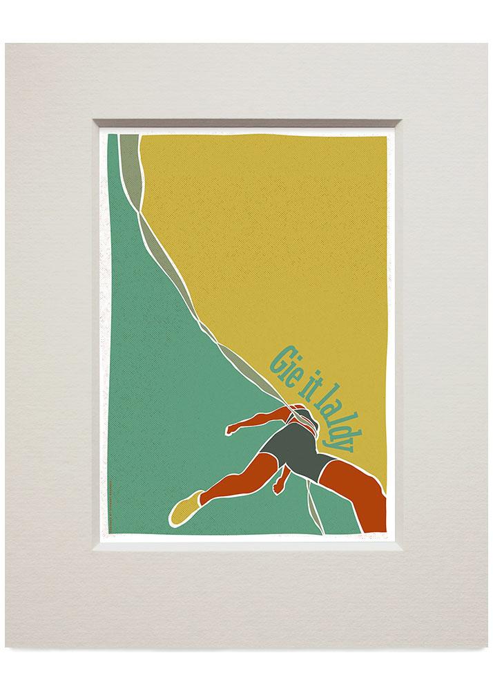 Gie it laldy – runner – small mounted print - turquoise - Indy Prints by Stewart Bremner