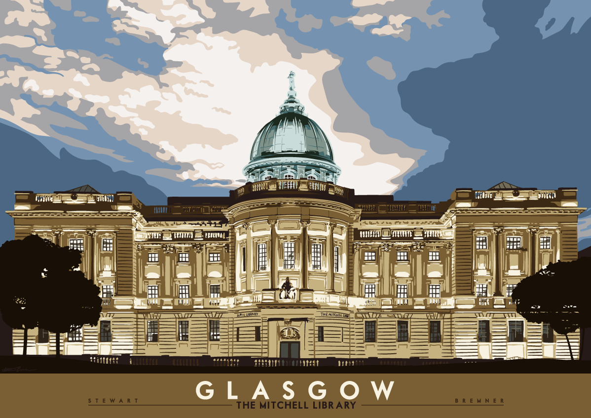 Glasgow: The Mitchell Library – poster - natural - Indy Prints by Stewart Bremner