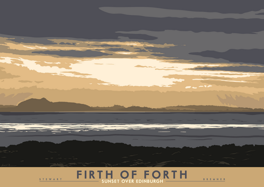 Firth of Forth: Sunset Over Edinburgh – giclée print - yellow - Indy Prints by Stewart Bremner