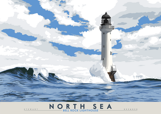 North Sea: Bell Rock Lighthouse – giclée print - turquoise - Indy Prints by Stewart Bremner