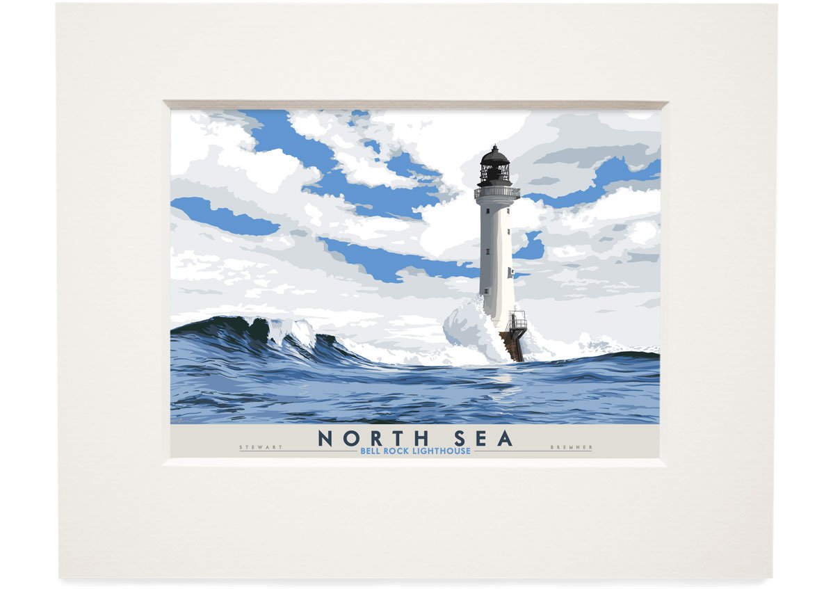 North Sea: Bell Rock Lighthouse – small mounted print - natural - Indy Prints by Stewart Bremner