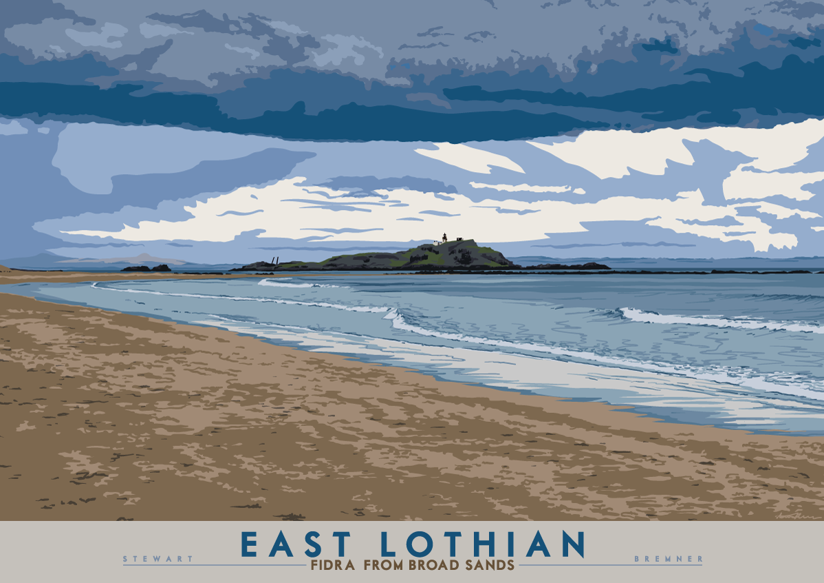 East Lothian: Fidra From Broad Sands – giclée print - natural - Indy Prints by Stewart Bremner