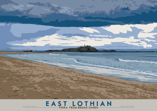 East Lothian: Fidra From Broad Sands – giclée print - violet - Indy Prints by Stewart Bremner