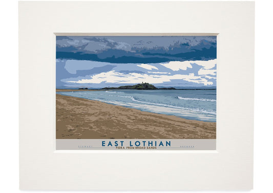 East Lothian: Fidra From Broad Sands – small mounted print - natural - Indy Prints by Stewart Bremner