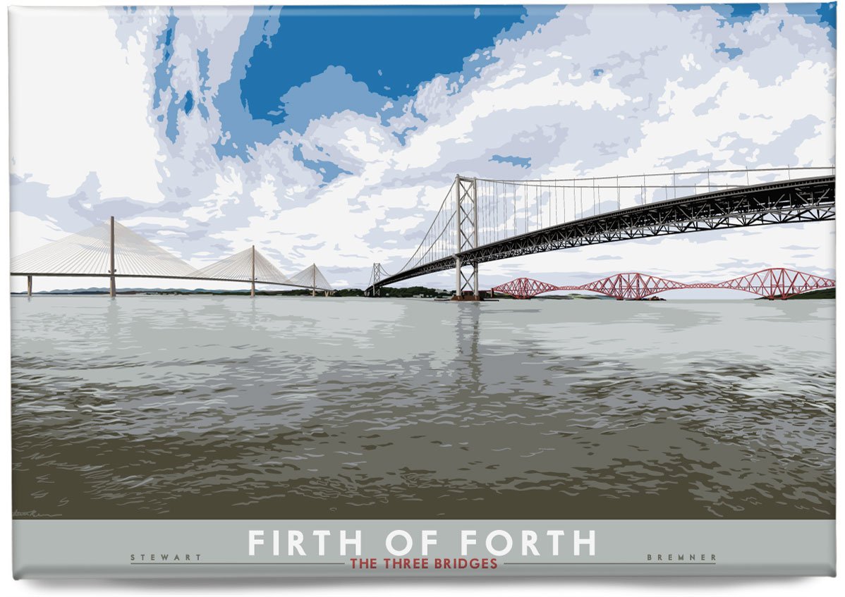 Firth of Forth: The Three Bridges – magnet - natural - Indy Prints by Stewart Bremner