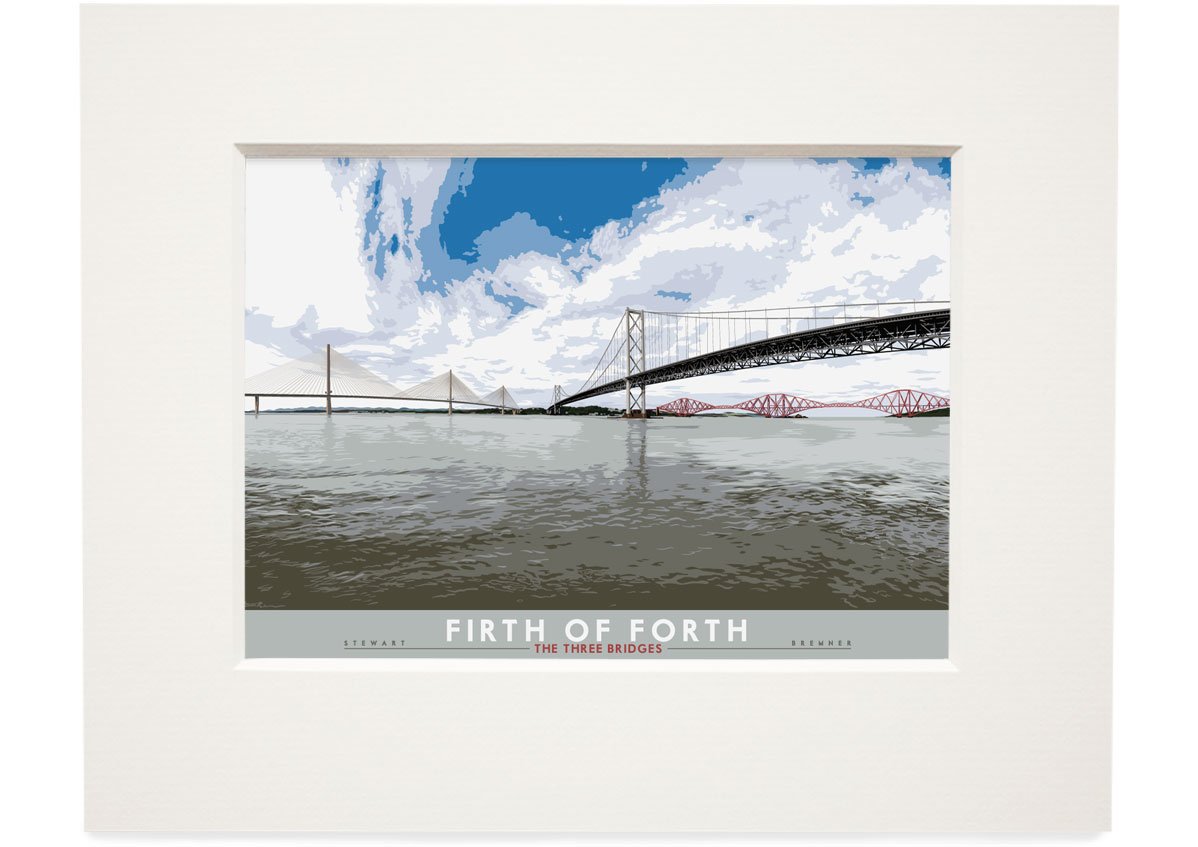 Firth of Forth: The Three Bridges – small mounted print - natural - Indy Prints by Stewart Bremner