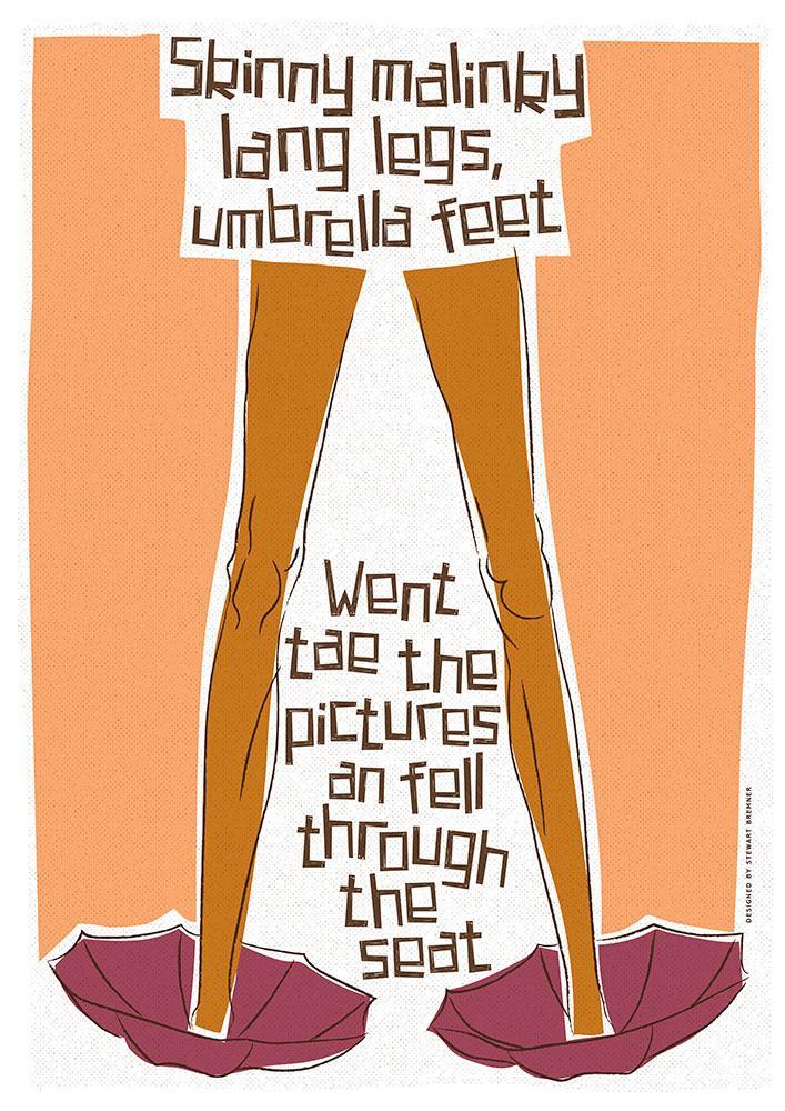 Skinny malinky long legs, umbrella feet – giclée print - tan - Indy Prints by Stewart Bremner