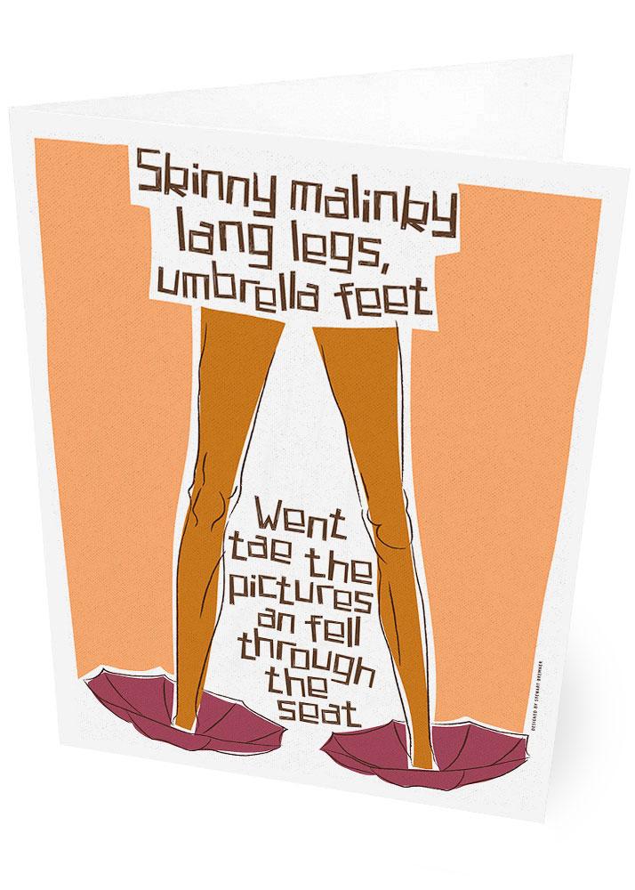 Skinny malinky long legs, umbrella feet – card - tan - Indy Prints by Stewart Bremner