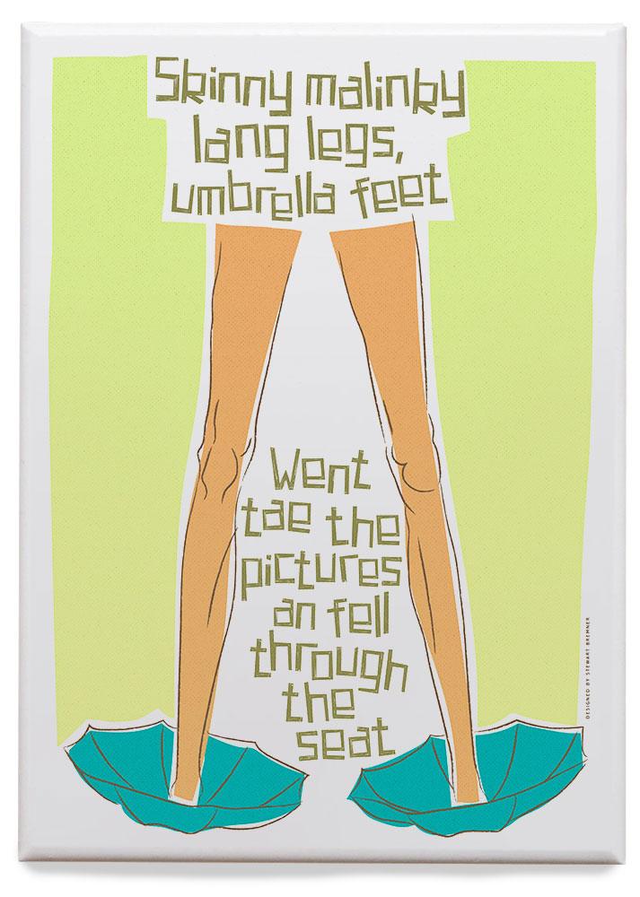 Skinny malinky long legs, umbrella feet– magnet - green - Indy Prints by Stewart Bremner
