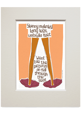Skinny malinky long legs, umbrella feet – small mounted print - Indy Prints by Stewart Bremner