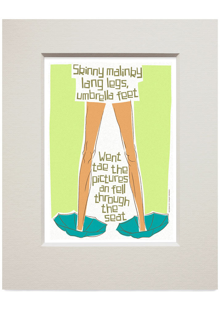 Skinny malinky long legs, umbrella feet – small mounted print