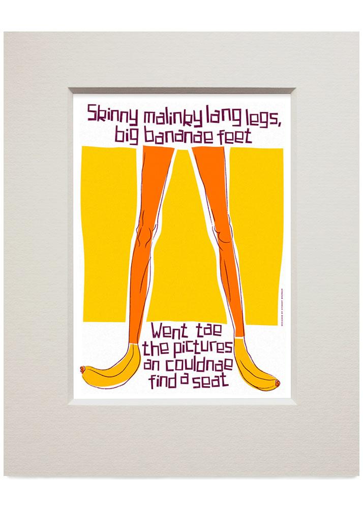 Skinny malinky long legs, big bananae feet – small mounted print - yellow - Indy Prints by Stewart Bremner