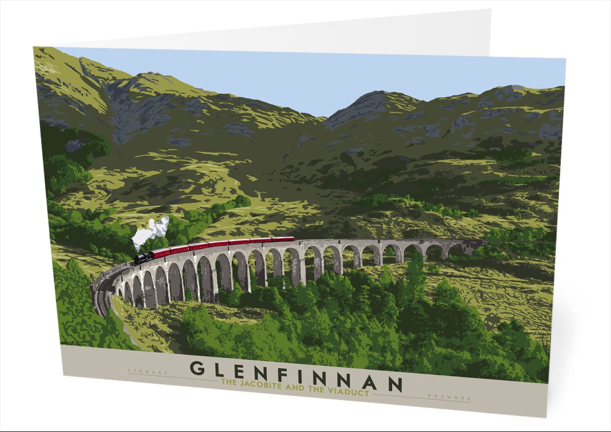 Glenfinnan: The Jacobite and The Viaduct – card - natural - Indy Prints by Stewart Bremner