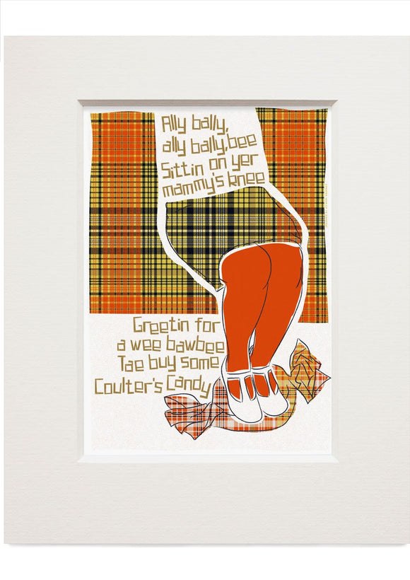 Ally bally bee (on tartan) – small – Indy Prints by Stewart Bremner mounted print