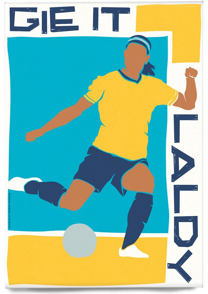 Gie it laldy – football – magnet - yellow - Indy Prints by Stewart Bremner