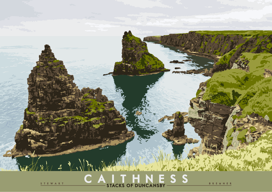 Caithness: Stacks of Duncansby – giclée print - turquoise - Indy Prints by Stewart Bremner