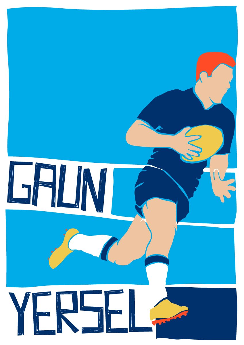 Gaun yersel – rugby – poster - blue - Indy Prints by Stewart Bremner