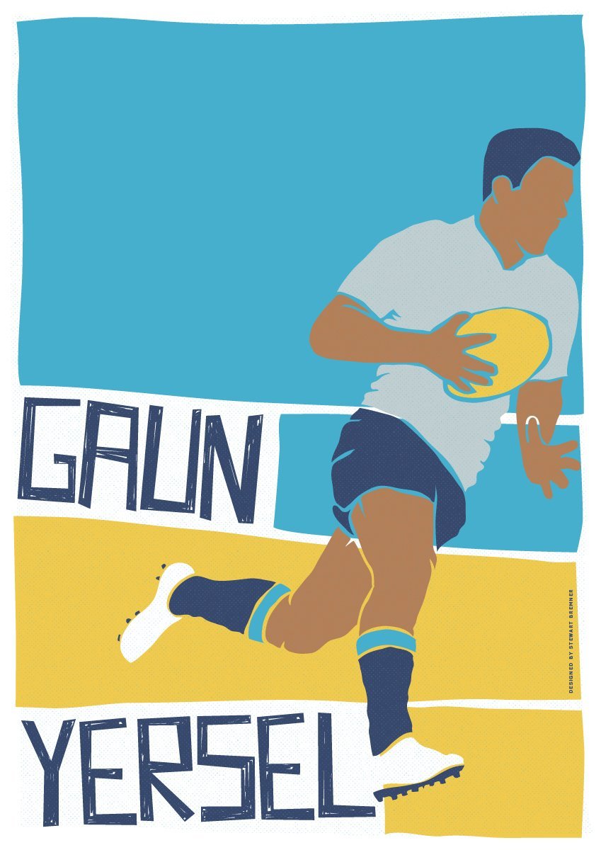 Gaun yersel – rugby – giclée print - yellow - Indy Prints by Stewart Bremner