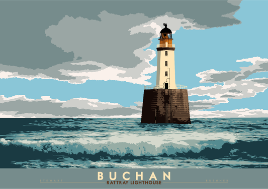 Buchan: Rattray Lighthouse – giclée print - turquoise - Indy Prints by Stewart Bremner