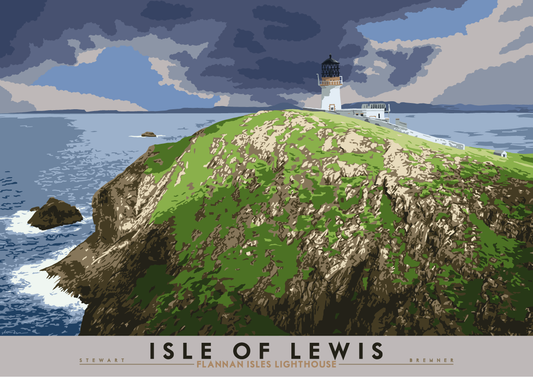 Isle of Lewis: Flannan Isles Lighthouse – giclée print - orange - Indy Prints by Stewart Bremner