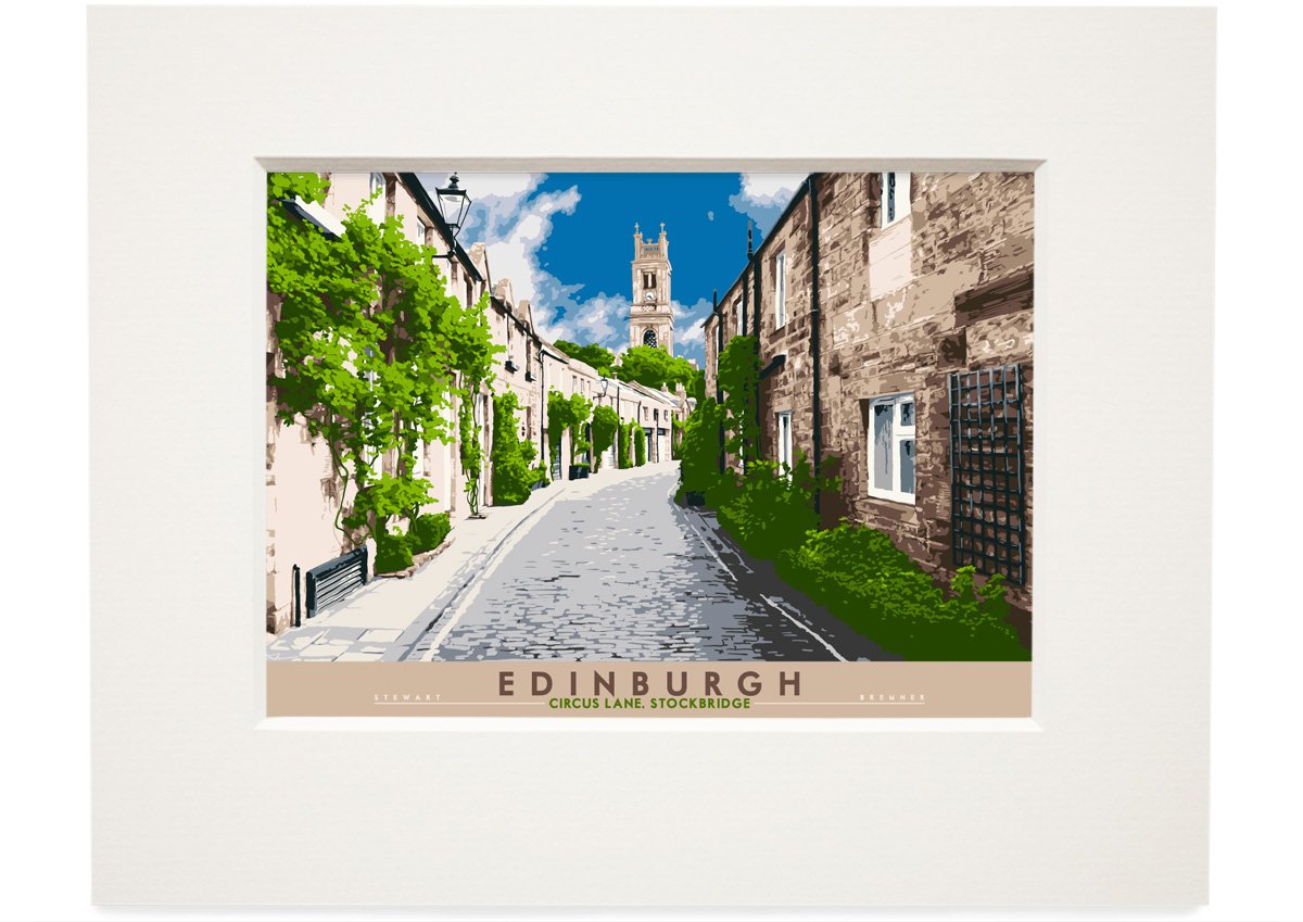 Edinburgh: Circus Lane, Stockbridge – small mounted print - natural - Indy Prints by Stewart Bremner