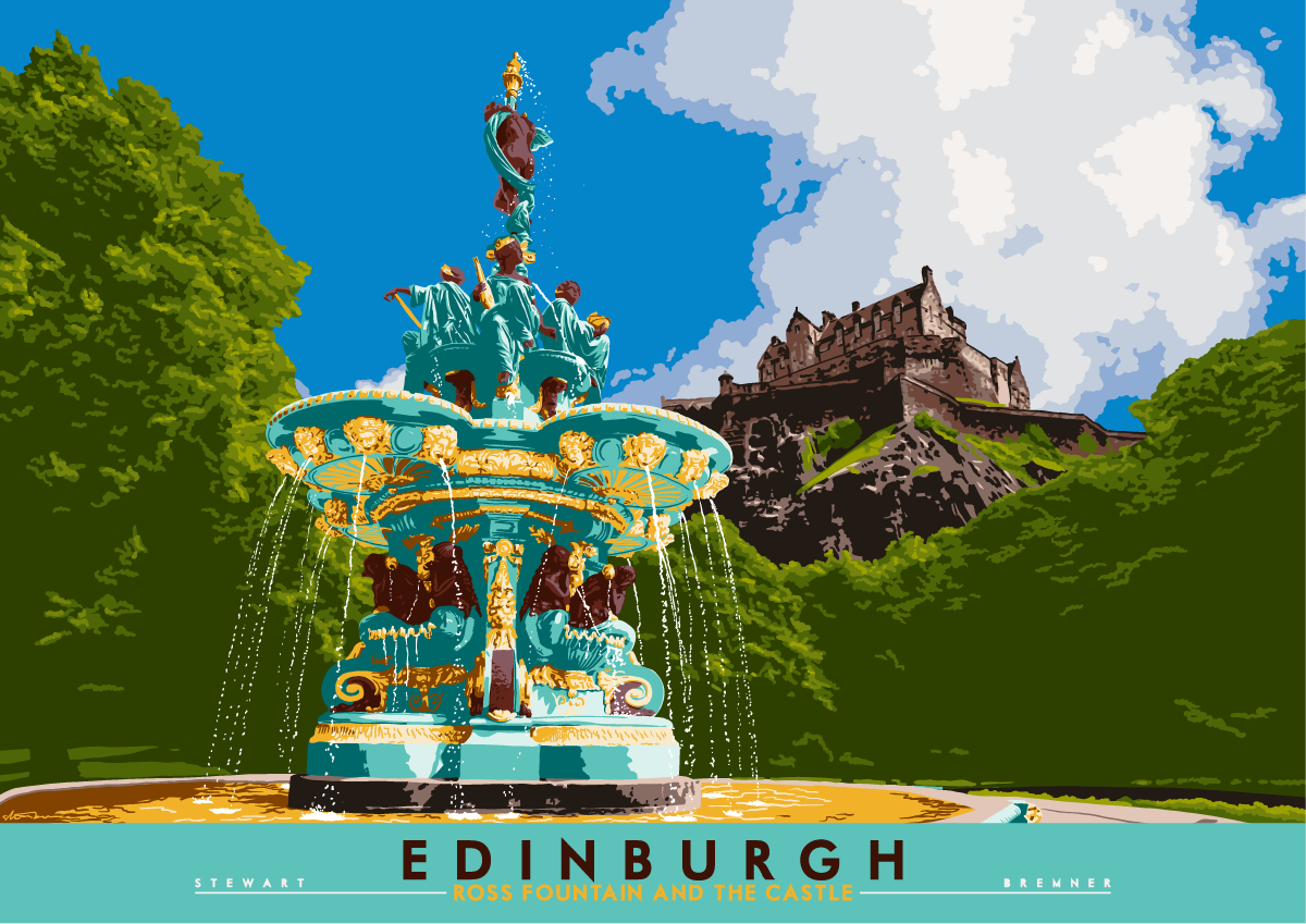 Edinburgh: Ross Fountain and the Castle – giclée print - brown - Indy Prints by Stewart Bremner