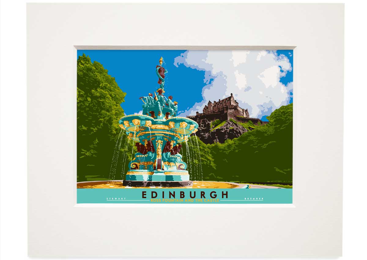 Edinburgh: Ross Fountain and the Castle – small mounted print
